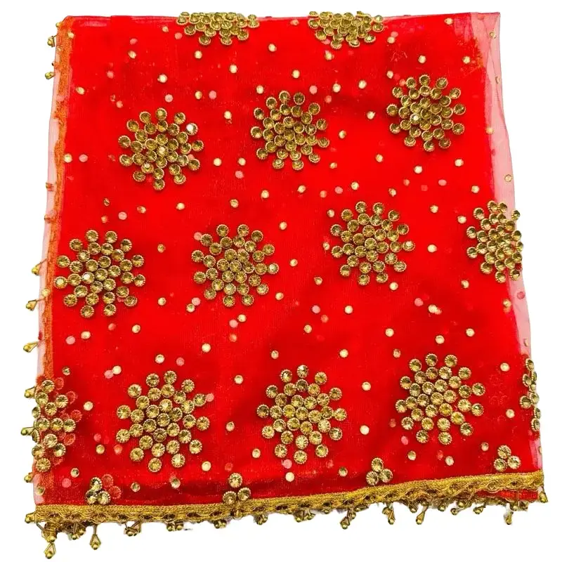 Women's Afghani Bridal Shawls - Red with Gold Sequins and Beads, Elegant Wedding Bridal Shower Accessories