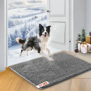 IYPET Super Absorbent Microfiber Dog Door Mat for Muddy Paws Non Slip Pet Mat Indoor Outdoor Chenille Entryway Carpet Machine Washable Thick Comfortable Front Door Bath Shower Areas