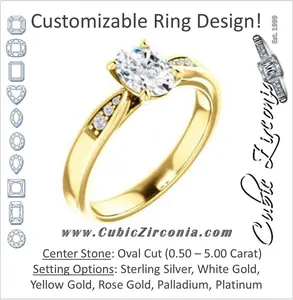 Cubic Zirconia Engagement Ring- The Ximena (Customizable Cathedral-Set Oval Cut 7-stone Design)