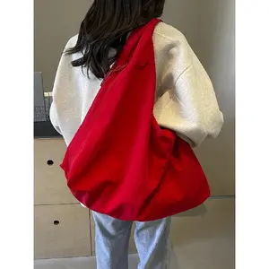 Women's Plain Lightweight Shoulder Slouchy Tote Bag with Multiple Pockets, Casual Large Capacity Design, Ideal for Commute, School and Travel