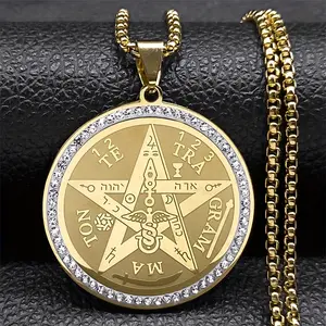 304 Stainless Steel Jewish Tetragrammaton Pentagram Amulet Necklace - Hebrew YHWH Symbol with Pendant, Golden-Toned Chain for Men & Women, Religious Jewelry Gift for Israel Faith-Based christmas gifts for gf