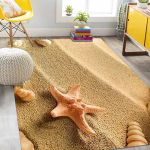 Starfish & Shell Pattern Beach Theme Floor Mat, Non-slip Rectangular Floor Carpet, Decorative Area Rug for Home Living Room Bedroom, Home Decor