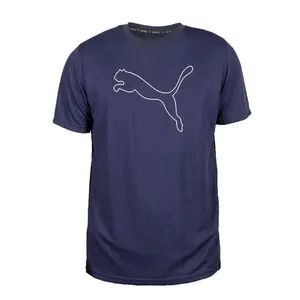 PUMA Mens Performance Cat Logo Crew Neck Short Sleeve Casual Tops Casual - Blue
