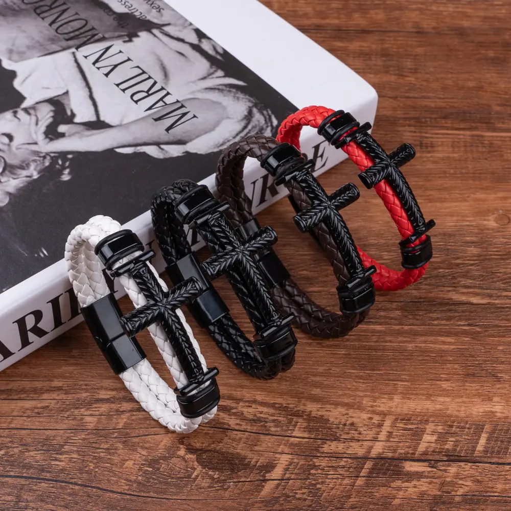 Magnetic Clasp Braided Bracelet, Cross CharmBangle, Fashionable Cross Design Bracelet for Men& Women, Casual Trendy Accessories for Party andDaily Life