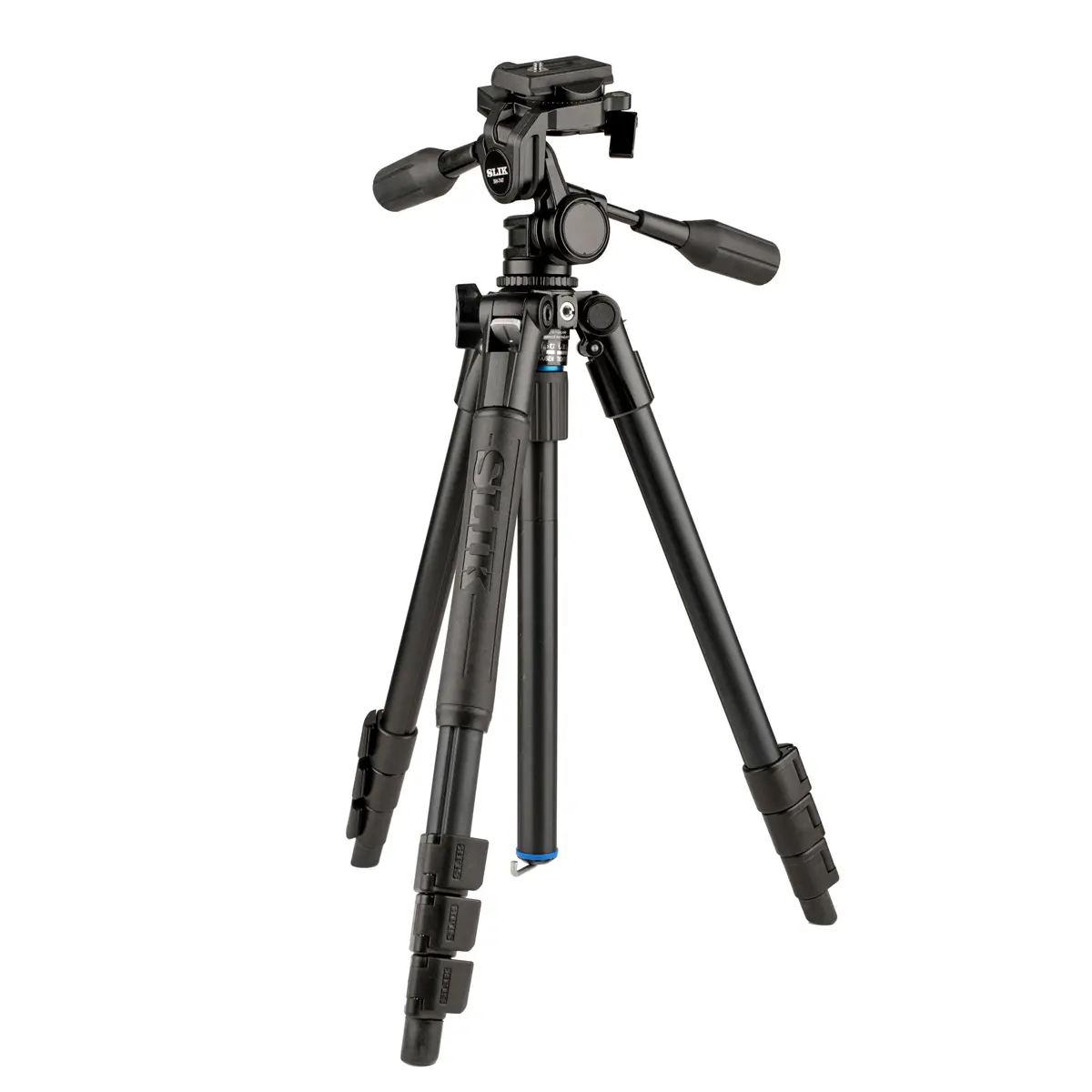 Slik PRO AL-324-3W 4-Section Aluminum Tripod with SH-747 3-Way Pan Head, Bubble-Level Smartphone Equipment with Lock & Port for Camera Photography
