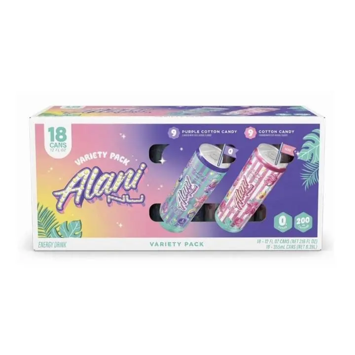 Alani Nu Energy Drink Variety Pack, Cotton Candy & Purple Cotton Candy, 18 Cans (12 fl oz Each)