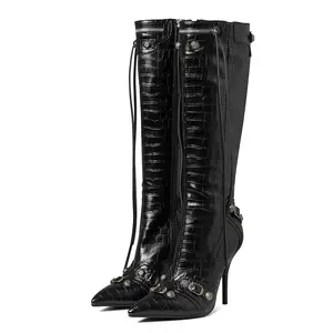 EROCALL Women's Black Knee High Stiletto Boots Sexy Pointed Toe Fashion Trendy High Heel Boots with Zipper Chic Design comfortable