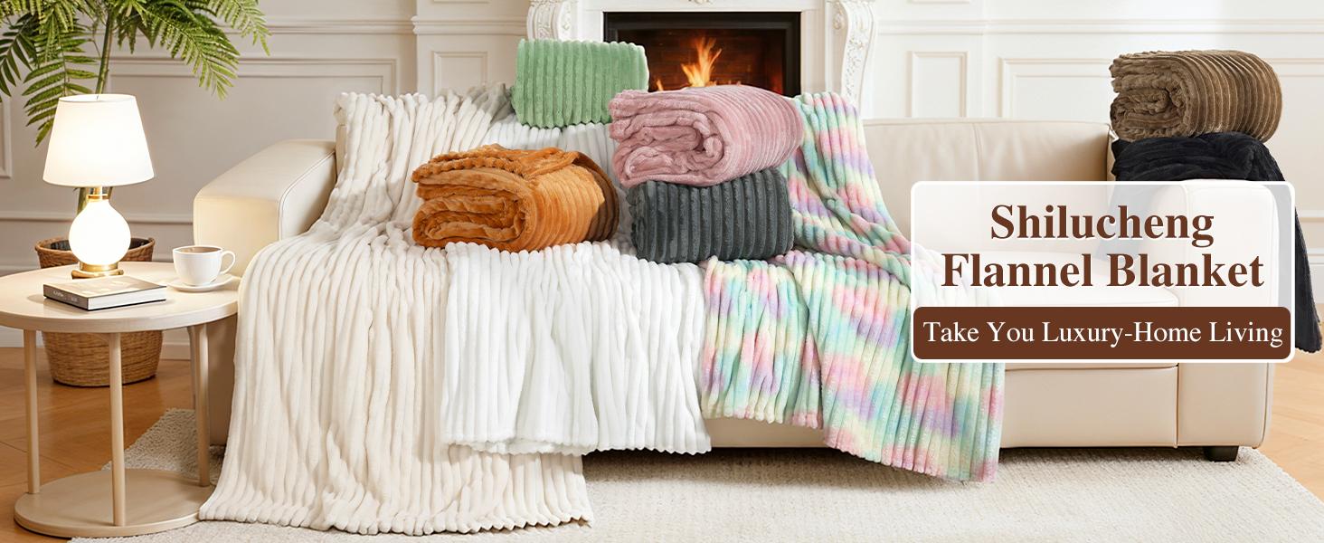 Shilucheng Flannel Fleece Blanket Throw Size for Couch Sofa - Soft Fluffy Plush Blanket for Bedroom Bed, Lightweight Cozy Fuzzy Blanket All Season