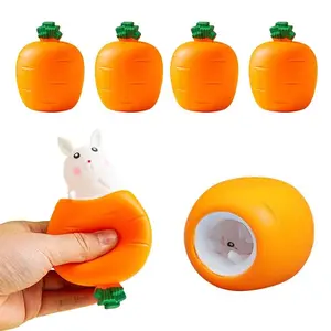 4Pcs Carrot Rabbit Fidget Toys, Squishes Carrot Bunny Funny Novelty Toy Squeeze Toys, Pop Up Toy for Easter Basket Stuffers, Fidget Gadget