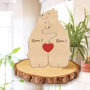 Personalized Wooden Carvings Mama Bear Gift For Mothers & Grandmas, Custom Shaped Wooden Bear Family Puzzle, Father's Day Gift, Family Home Decor