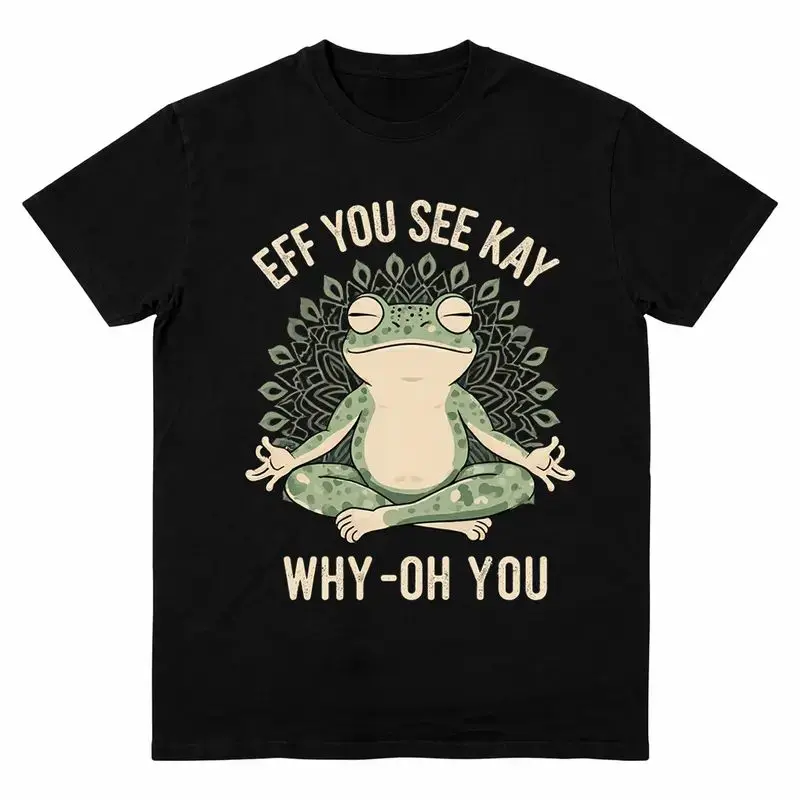 Retro Oversized Graphic T-Shirt with Meditation Frog Mandala Print, Unisex 100% Cotton Round Neck Short Sleeve Tee, Shortsleeve, Fabric, Prints, Top, Tshirt