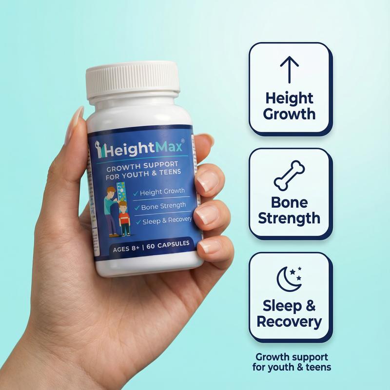 HeightMax Natural Height Growth Supplement for Kids & Teens 60 Capsules with L-Arginine Zinc Creatine for Bone Strength Growth Healthy Dietary Edible Fitness