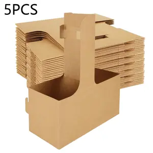 5 Pack Cardboard Cup Holders with Handles, Disposable Drink Stands, Paper Coffee Cup Holder for Cold Hot Drinks, Takeaway Food Delivery, Food Delivery Compatibility