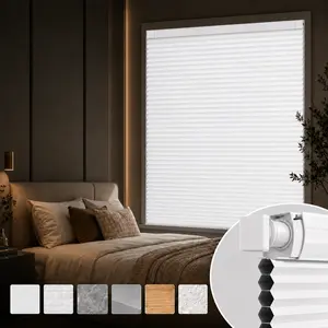 No Drill Cordless Cellular Shades, White & Gray Honeycomb Window Blinds, Light Filtering or Blackout Pleated Shades, Renter Friendly No Wall Damage, Baby Room Safe, Easy Install for Bedroom Living Room Apartment