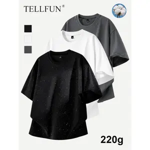 TELLFUN- Men's Rhinestone Sequined Round Neck Shortsleeve Cotton Tshirt - Y2K Streetwear, Galaxy-Inspired, Loose-Fitting Casual Oversized Menswear Top for Spring Summer