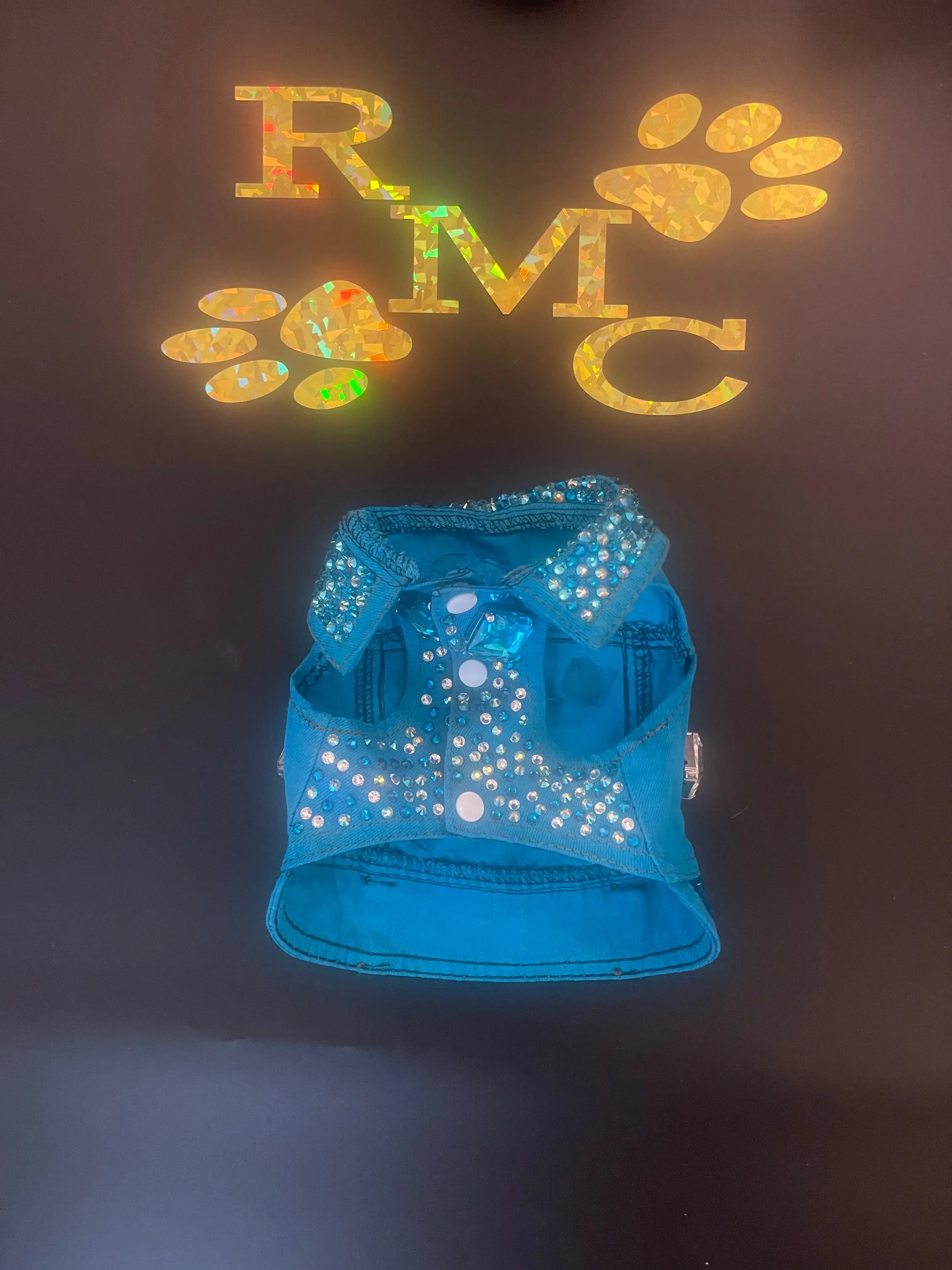 Turquoise ￼ Glam  denim Jacket (small )