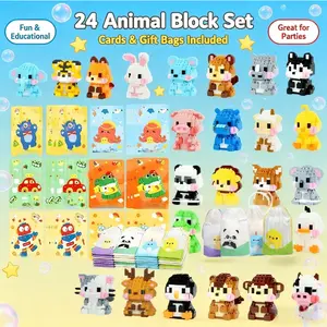 Mini 24-piece set Cute Fox Lion Sheep Animal BuildingBlocks Model Puzzle Toy, Educational KidsDesk Decor, Christmas Birthday Gift f1 steering wheel Building Blocks Cards Valentine's anniversary STEM with Lights unisex sensory creative diy kids Day high