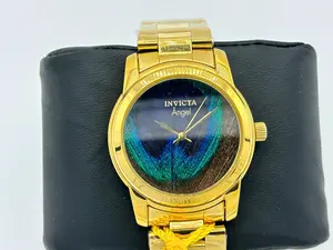 Invicta Angel Women's Watch — REAL Peacock Feather Dial — 38mm Gold-Tone Stainless Steel — Authentic Ladies Watch, New in Box