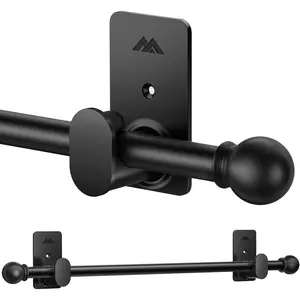 Curtain Rods No Drilling for Windows 30 to 90 Inches,5/8 Inch Diameter No Drill Curtain Rod Set with 3M Adhesive Brackets, Black