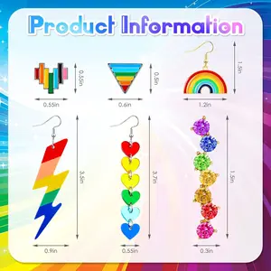 6 Pairs Rainbow Pride Earrings Lightweight Chain Rainbow Love Wins Dangle Mesh Drop Clip on Earrings for Women (Cute Style)