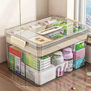 Clear Medicine Storage Box with Handle, 1 Count/2 Counts Large Capacity Plastic Pills Box, Household Portable Sundries Organizing Storage Box, Home Organizer, Durable Plastic Organizers, Plastic Storage Boxes
