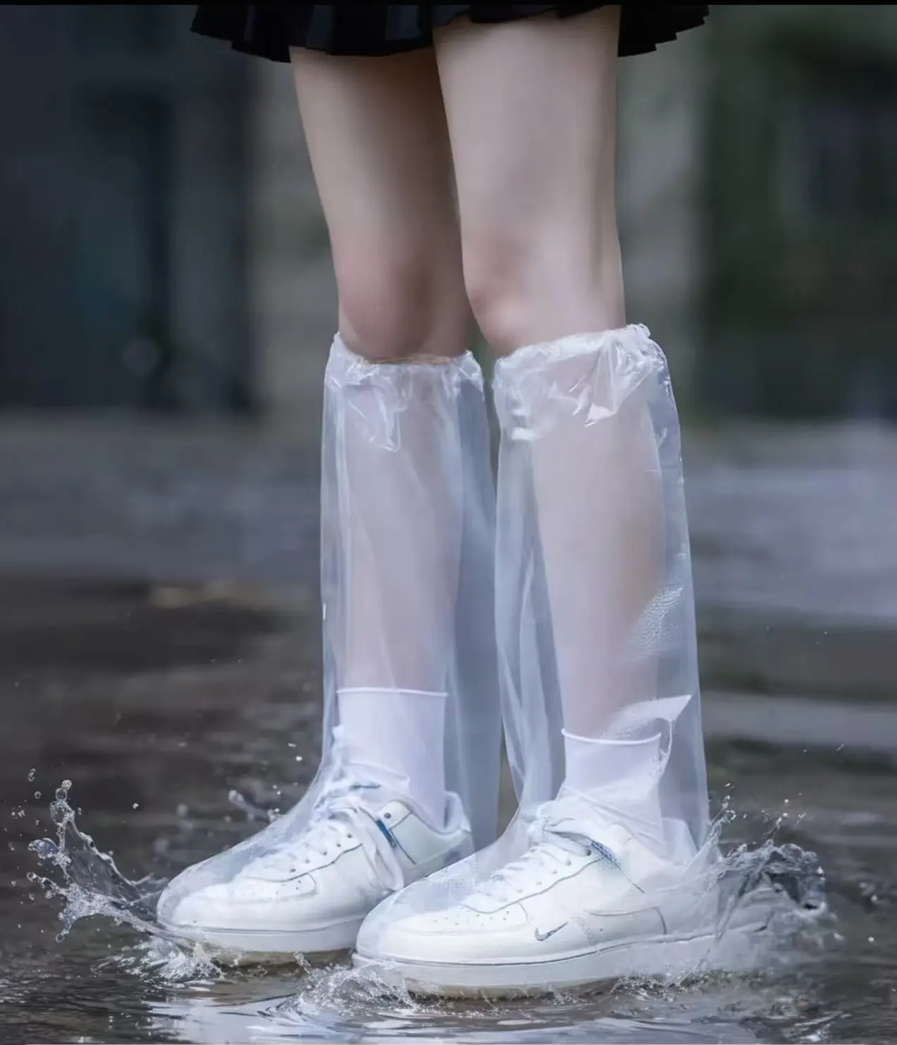 Disposable Tall Waterproof Shoe Covers, Transparent Non-Slip Knee High Rain Boot Covers, Portable Thick Plastic Shoe Protectors for Outdoor Travel Walking Cycling