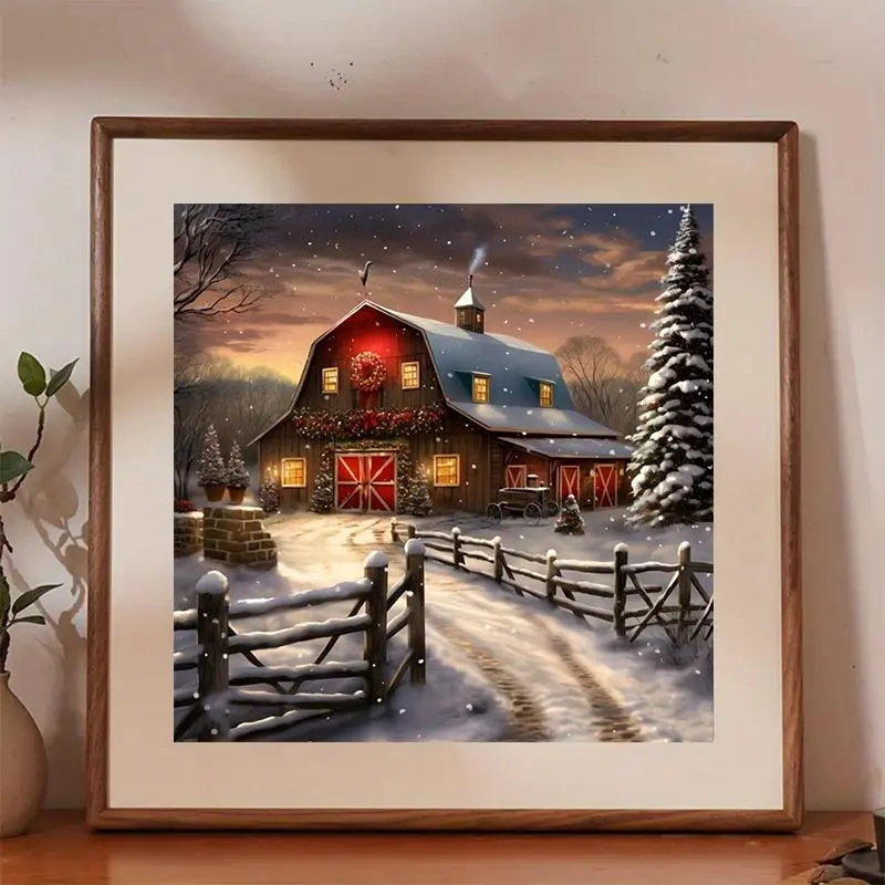 Farmhouse Pattern DIY Diamond Arts Colorful Painting Kit without Frame, 5D Diamond Arts Colorful Painting Kit, Handmade Gifts, Handicraft, Wall Art Decor for Home Living Room Bedroom, Diamond Painting Kits, Handcraft