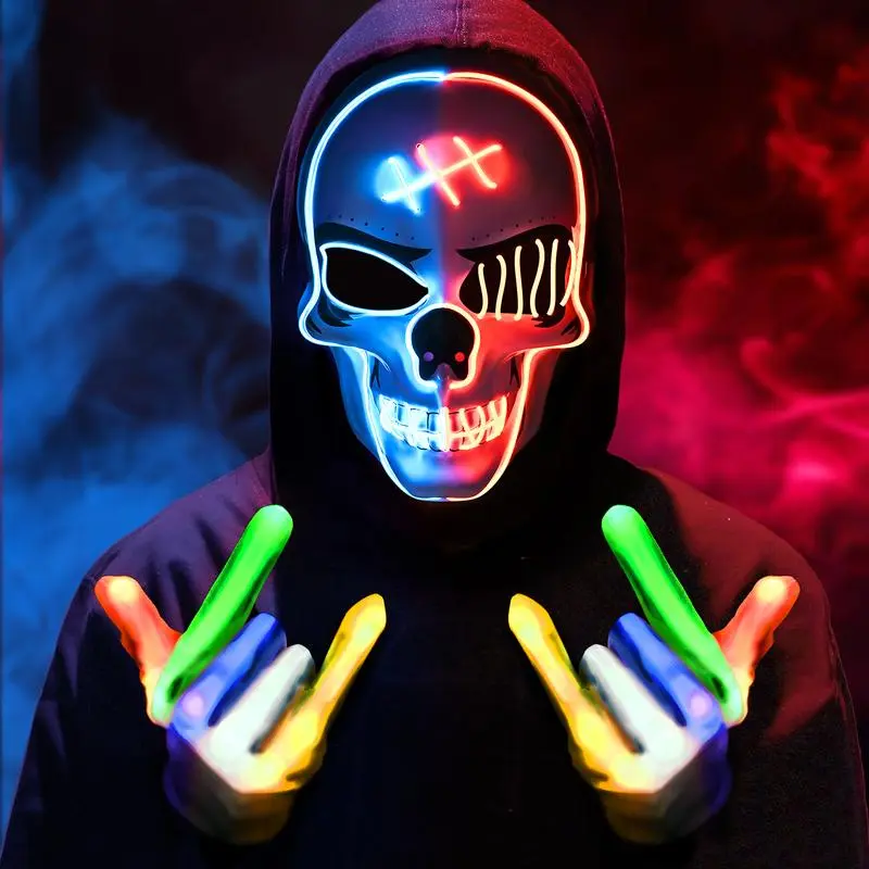 2025 New Halloween LED Mask Scary LED Skeleton Mask Purge Hacker Mask Glow in The Dark Mask for Halloween Costume Party