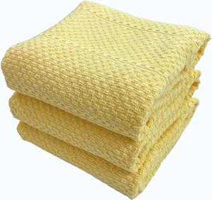 Serafina Home Light Butter Yellow Kitchen Hand Dish Towels: Oversized 28" x 18",100% Cotton Cloth Soft Cleaning Drying Absorbent Textured Design, Set of 3 Multipurpose for Everyday Use (Pale Yellow)