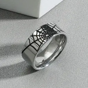 Fashion Vintage Spider Web Design Stainless Steel Rings for Men, Party Jewelry Gift