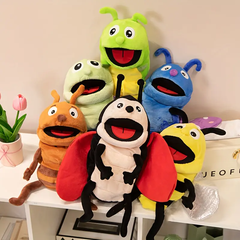 Hand Puppet Realistic Plush Puppet Insect Animal Puppets Insect Stuffed Animal Hand Puppet with Moveable Mouth Soft Stuffed Bee Puppet Story Toy Puppets Role Play Show Game