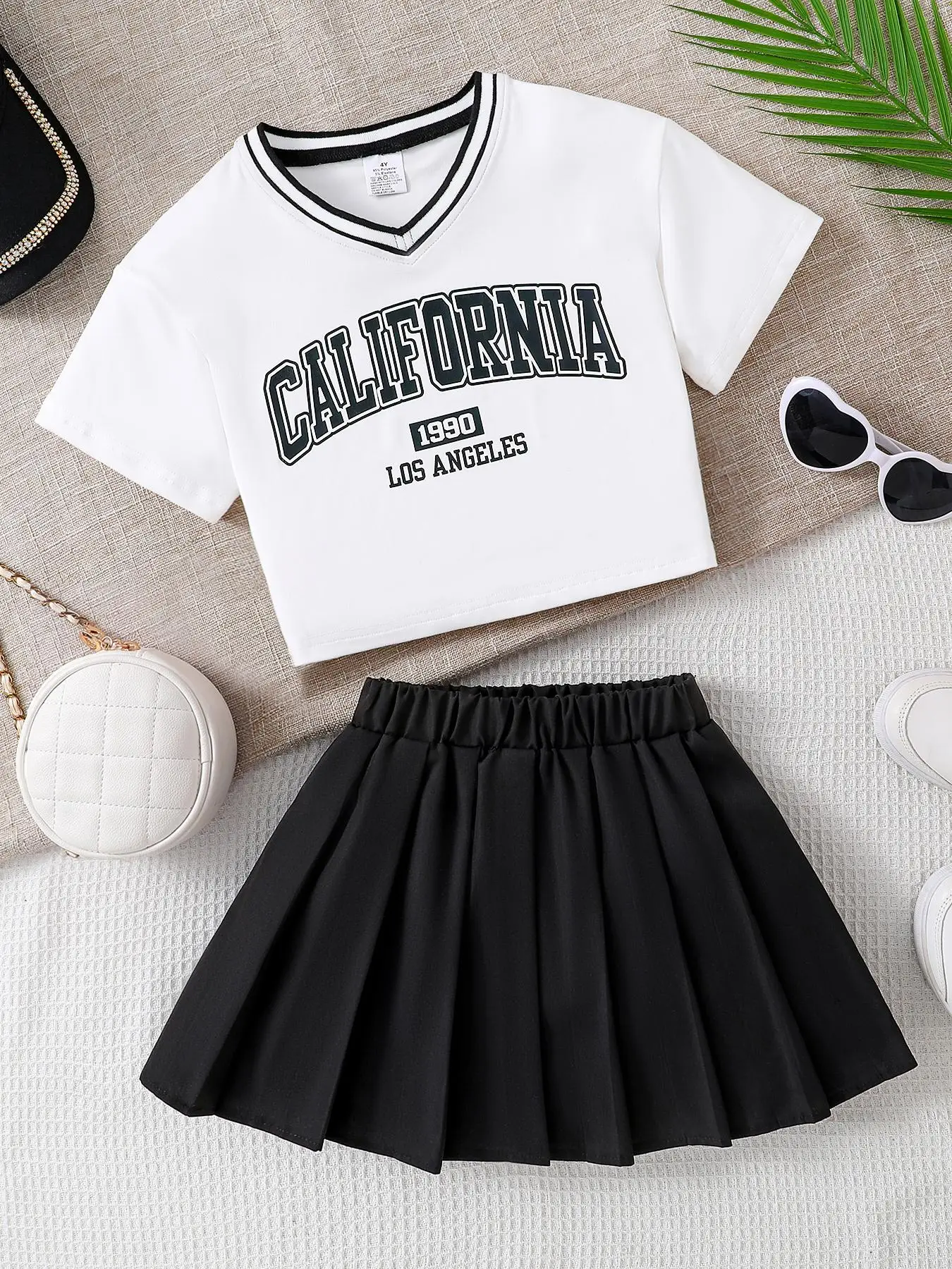 Girl's Letter Print Top & Skirt Two-piece Set, Casual Fashion Top & Skirt for Daily Outdoor Wear, Kids Clothing for Summer