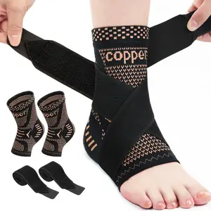 Ankle Brace for Sprained Ankle Compression Sleeve, 2 Pack Copper Infused Ankle Support Brace for Women & Men, Plantar Fasciitis Relief Achilles Tendonitis, Sports Running