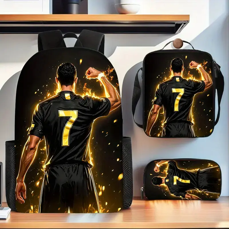 3 PCS Football Backpack Set Casual Bag suitable for Travel Outdoor Perfect Gift for Fans