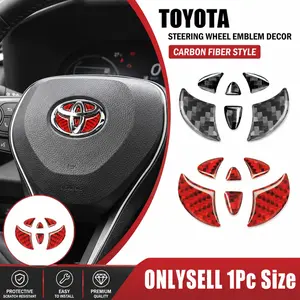 1Pc 3D Carbon Fiber Pattern Car Badge Logo Steering Wheel Center Logo Decoration Sticker Interior Decoration Car Accessories for Toyota Corolla C-hr Rav4 86 Avensis T25 Auris Land Cruiser Yaris Hilux Prius Camry