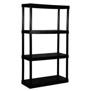Gracious Living Corporation 907003 4 Shelf Black Plastic Utility Solid Shelving Unit