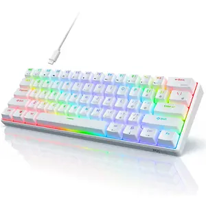 RK61 Wired 60% Mechanical Gaming Keyboard RGB Backlit Ultra-Compact Hot-Swappable Blue Switch White