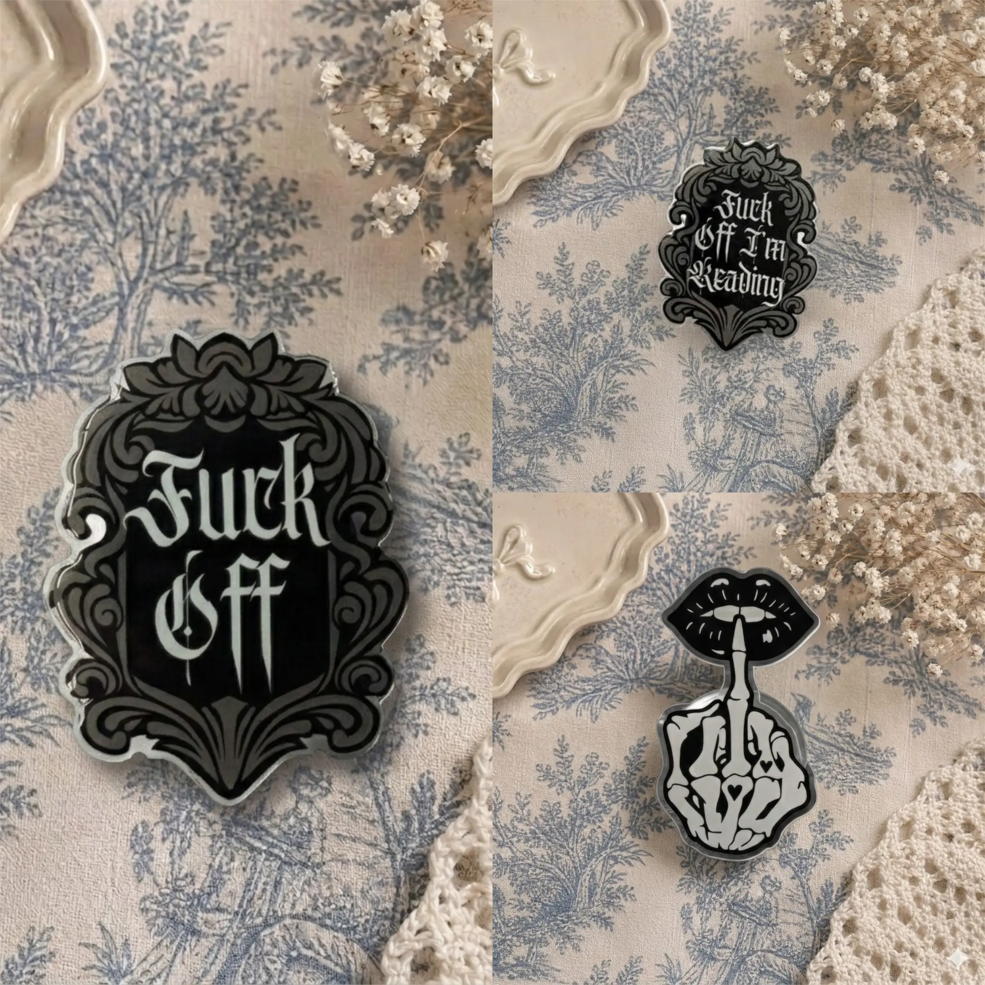 Edgy Quote Phone Grip Set – Gothic Aesthetic , Sassy Skeleton & Lettering Phone Holder, Collapsible Smartphone Stand, Unique Dark Style Gift
