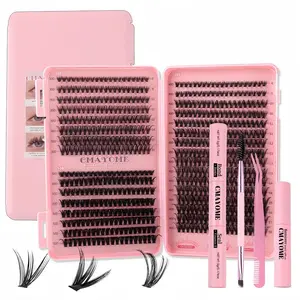 Mixed-length false eyelash set including adhesive, sealant, remover, tweezers, and lash clips; creates natural lashes; realistic lash clusters; lash enhancement; lash glue for extensions; individual false eyelashes; lash clusters; cosmetics; delivers a li