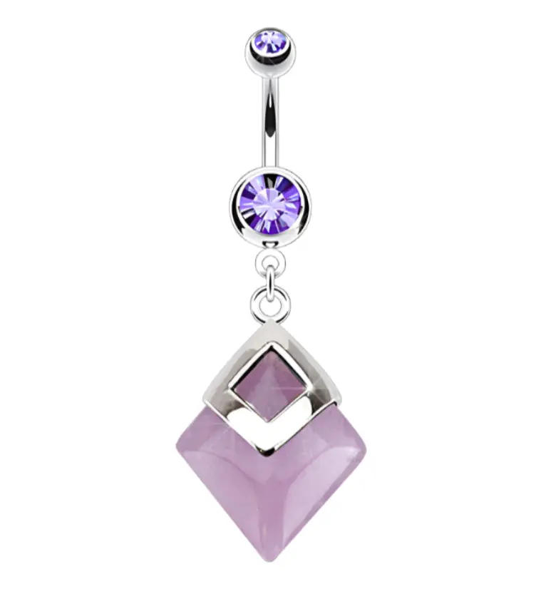 Hanging Amethyst Stone Zircon Belly Button Ring