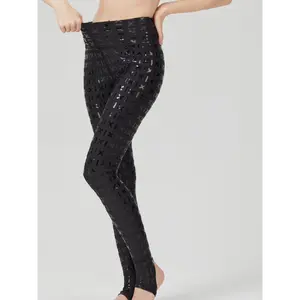 High-Waist Non-Slip Pole Dance Leggings with Silicone Grip - Elegant Geometric Pattern, Stretchy Polyester Blend, Durable Base Layer for Nightclub Performances