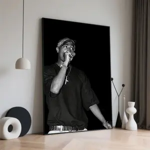 2Pac Commemorative Canvas Art Print - Frameless, Black and White Abstract Singer Design, 45.72x 30.48cm , Perfect Gift for Music Lovers, Suitable for Home or Studio Decoration, Music Room Decor