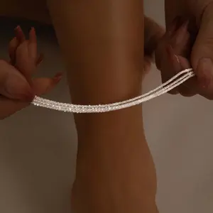 Sparkling silver handmade anklets, multi-layer chain tassel anklets, fashionable party accessories, birthday gifts for girlfriends