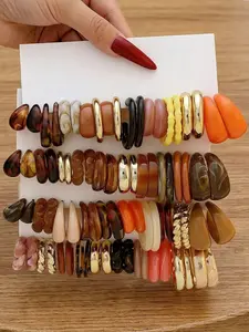40 Pairs Fashion Maillard Color Exaggerated Artistic Earrings, Unique Acrylic Resin C-Shaped Dangle Earring Set, Stylish Jewelry Collection