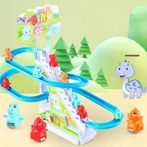 Duck&Dinosaur Automatic Climbing Chasing Race Track Staircase Electric Rail Car, Children's Puzzle Duck Climbing Slide Toy,Christmas,New Year Gift