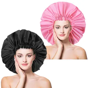 2 count Large Shower Cap for Braids -  Shower Cap for Women,  XL Plastic Shower Caps  Bath Bonnet for Long Thick Curly Hair, Locs, Twist Braids (Black&)