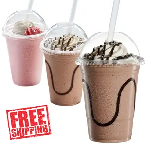 100 Count Clear Plastic Cups With Dome Lids - 12oz - 16oz - Perfect for Smoothies, Milkshakes, and To-Go Beverages Clear High-Quality, Easy to use