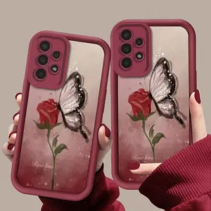 Art Gradient Dyed Rose Butterfly Phone Case, TPU Shockproof Full Protection Case, Suitable for Samsung S21/22/23/24/25/NOTE20 PLUS ULTRA FE A13/14/15/16/17/33/34/35/36/52/53/54, Ideal Gift for Friends and Family, T65