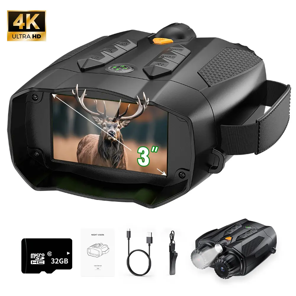 3.0 Inch 4K Night Vision Binoculars With 32GB SD Card, Rechargeable, Digital Electronic Gifts - Hunting Gifts for Men/Dad/Husband - Cool Tech Gadgets