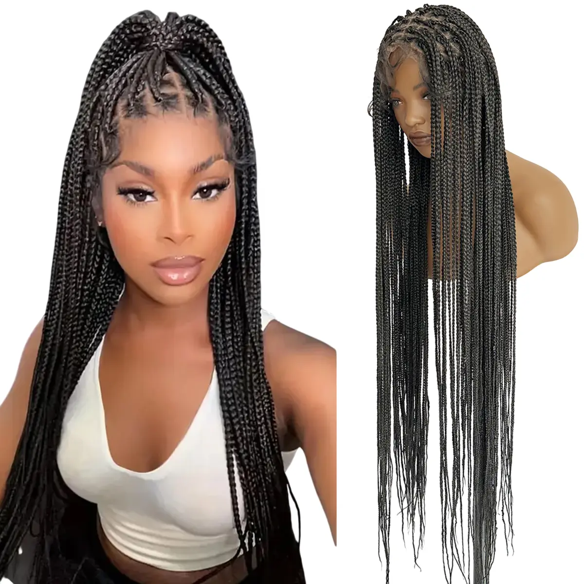 40 Inches Extra Long Braided Full Lace Wigs Box Braided Lace Wigs With Baby Hair Twist Braids Lace Front Wigs For Women Synthetic Cosplay Wig Daily Party Use Valentine's Day Gift For Girlfriend Glueless Lace Wig Convenient Wigs